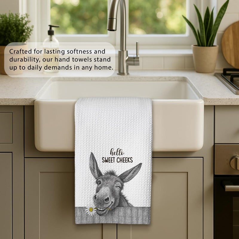 Threegoat Funny Cute Donkey Hand Towels for Bathroom,1 PCS Hello Sweet Cheeks Kitchen Towels,Donkey Decorative Towels for Rustic Farmhouse Guest Towels,Gifts for Women,Pet Owners Housewarming - B04 - Image 4